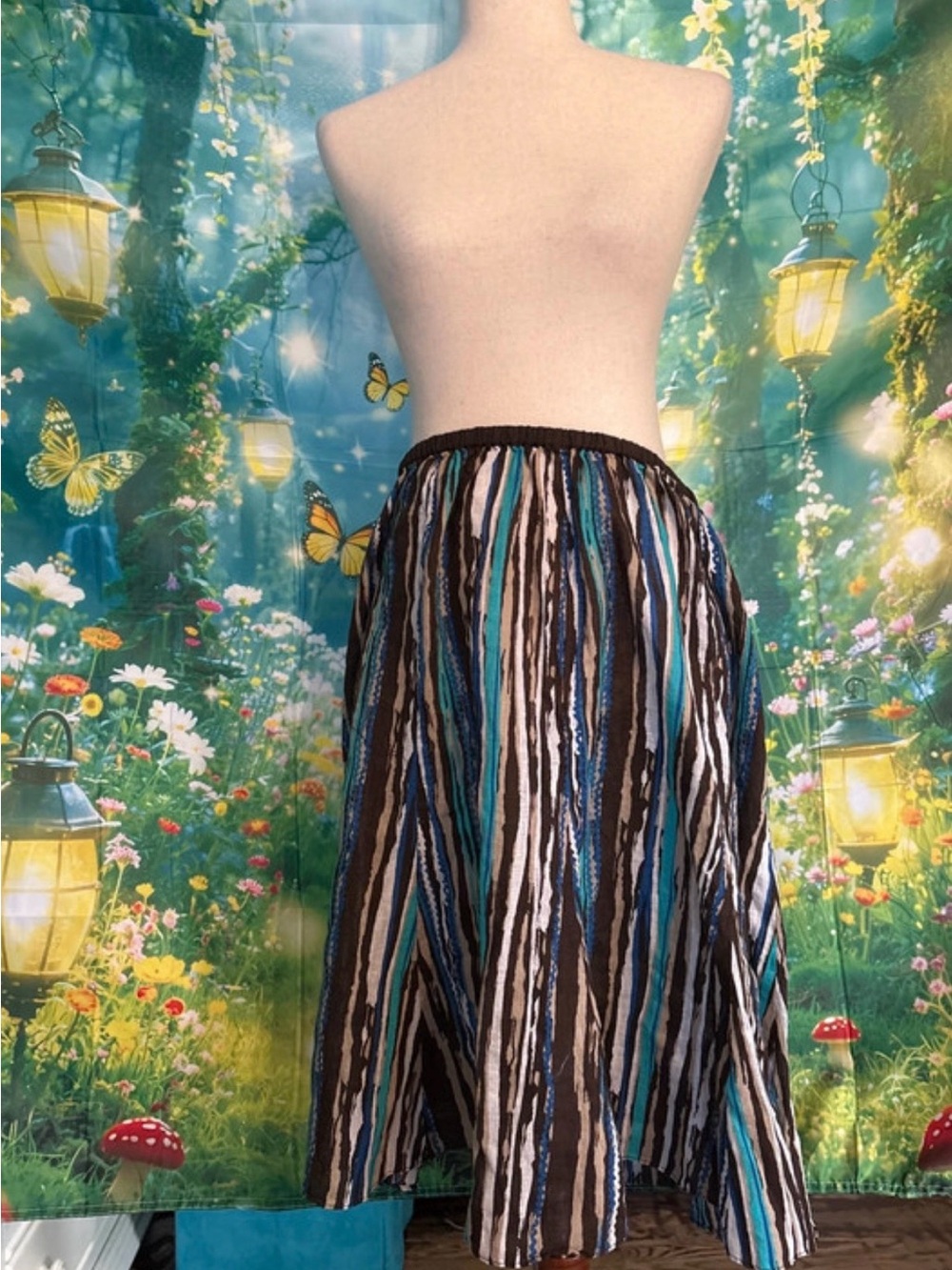 Lane Bryant Striped A-Line Midi Skirt in Teal, Brown & White